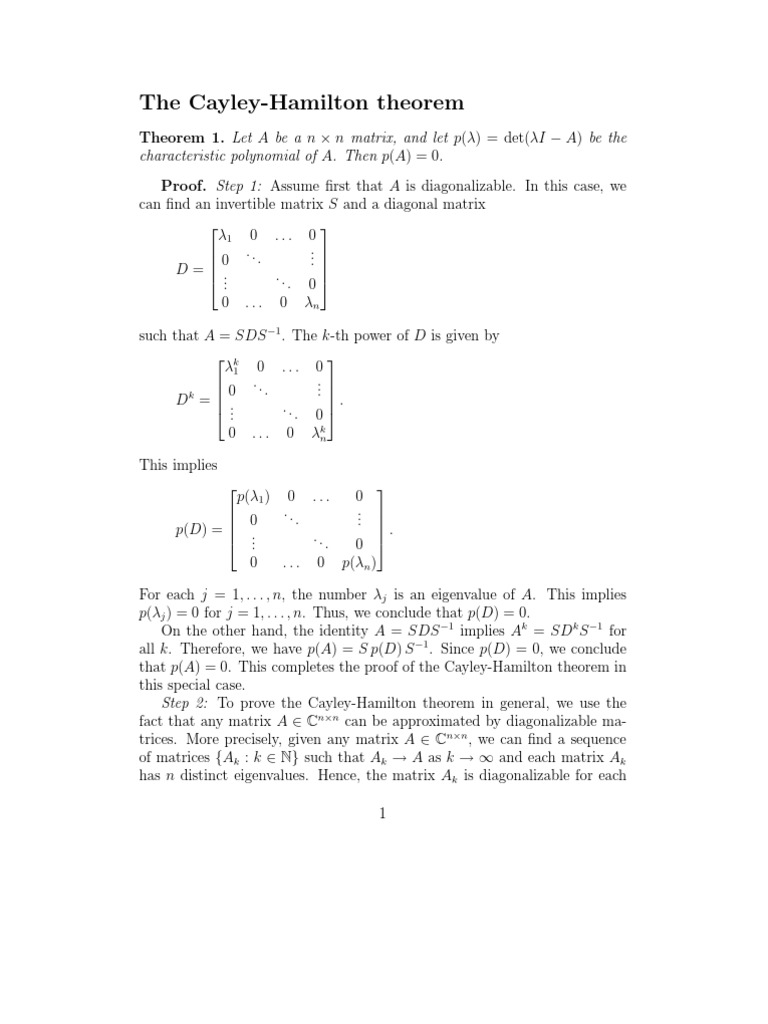 Cayley Hamilton Theorem Eigenvalues And Eigenvectors Matrix