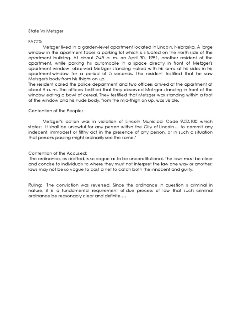 State Vs Metzger Case Digest