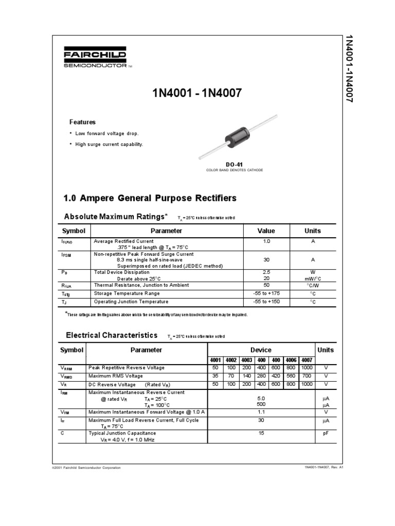 1.0 Ampere General Purpose Rectifiers Absolute Maximum Ratings PDF