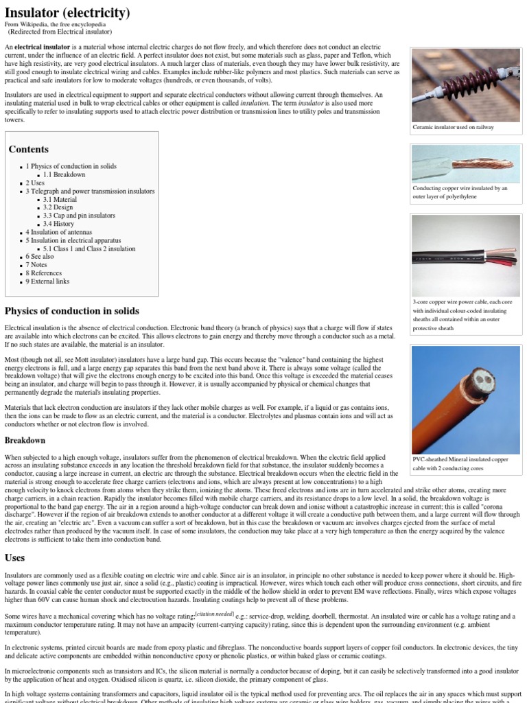Insulator (Electricity) Wikipedia, The Free Encyclopedia PDF Electrical Breakdown