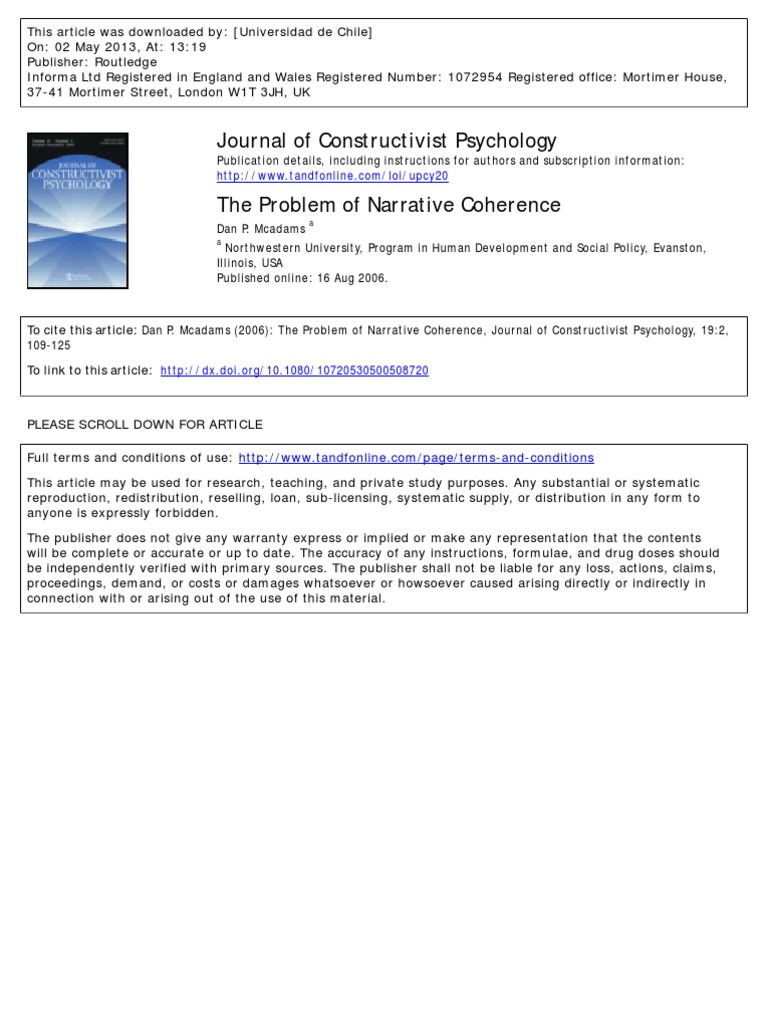 The Problem of Narrative Coherence Dan Mcadams | PDF | Narrative ...