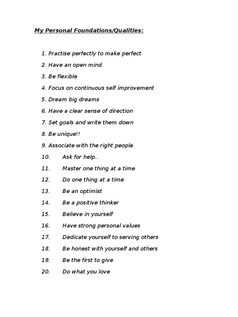 My Personal Foundations | PDF | Self-Improvement