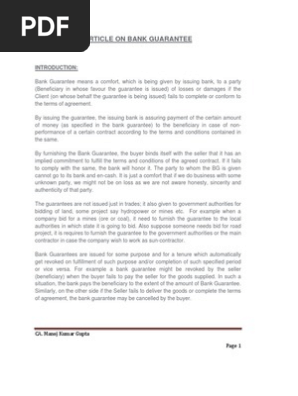 Article on Bank Guarantee