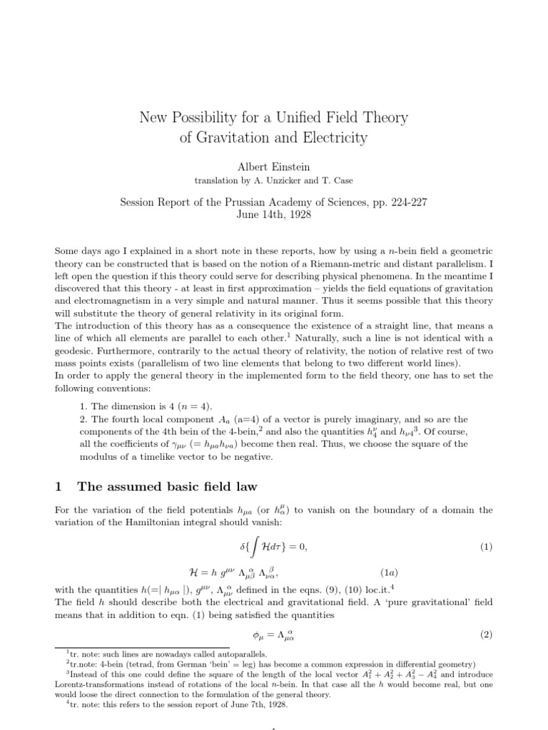 Unified Field Theory of Gravity and Electricity | PDF | General ...