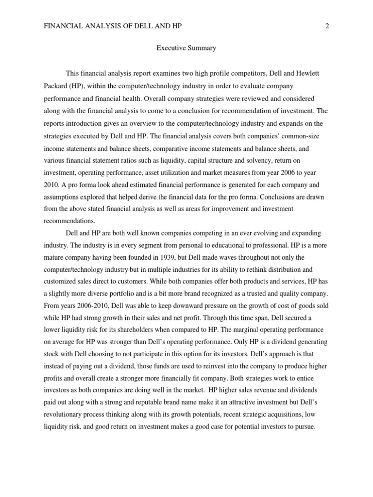Financial Analysis of Dell - Inc and HP Companies | PDF | Revenue |  Investing