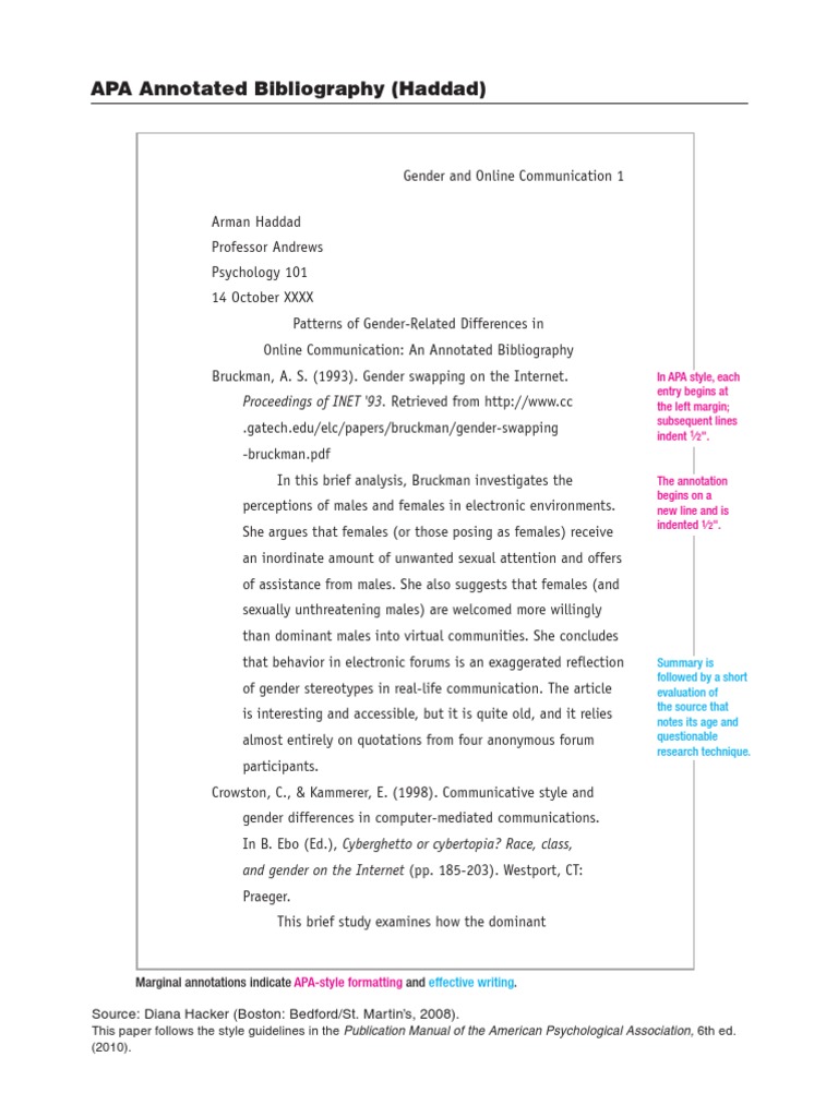 APA Annotated Example Gender Role Computer Mediated