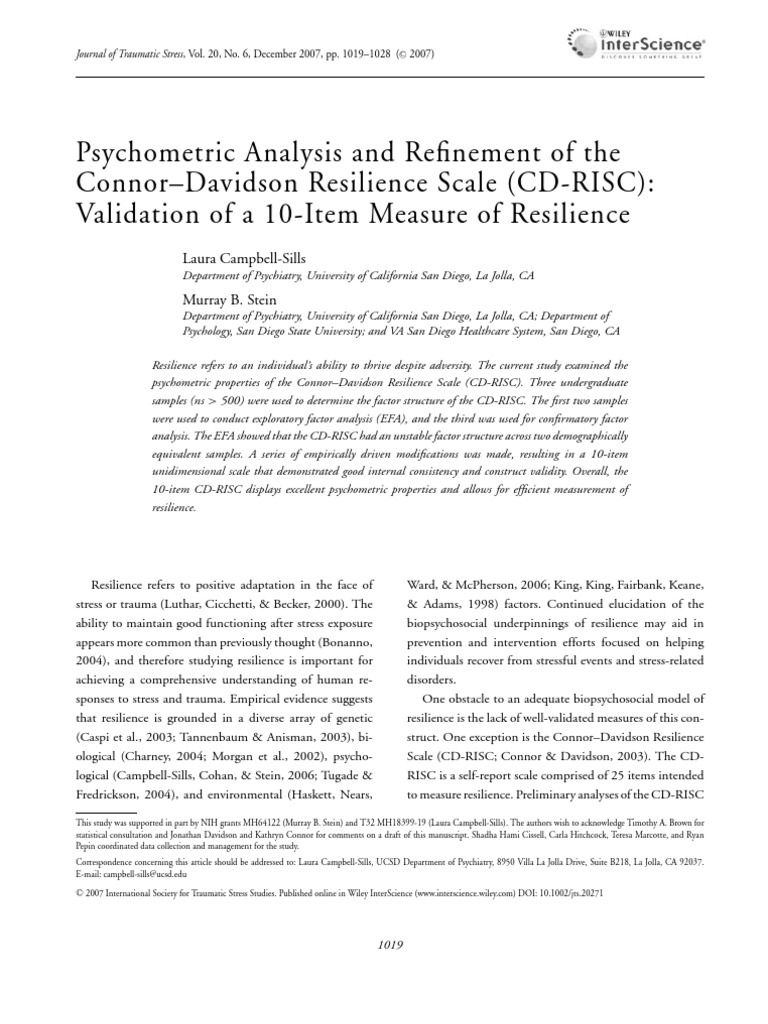 CD-RISC 10-Item Resilience Scale Validation | PDF