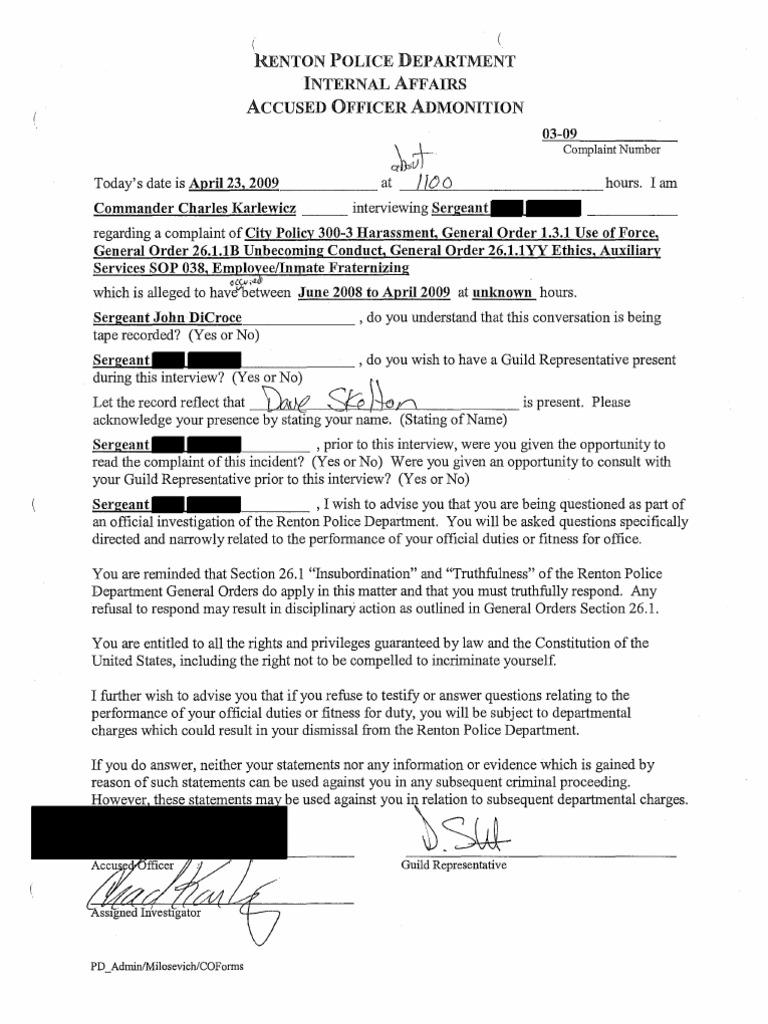 96 Renton Police Department Public Records PDF Police Harassment