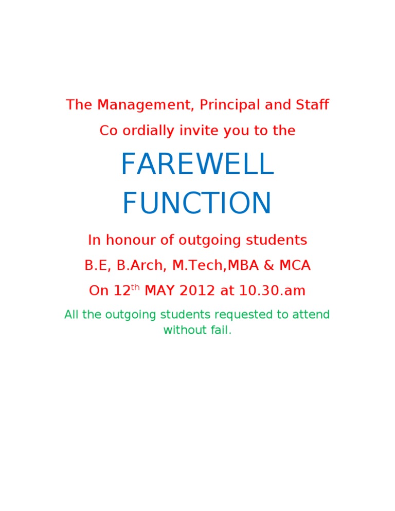 Farewell Function Invitation for Students | PDF