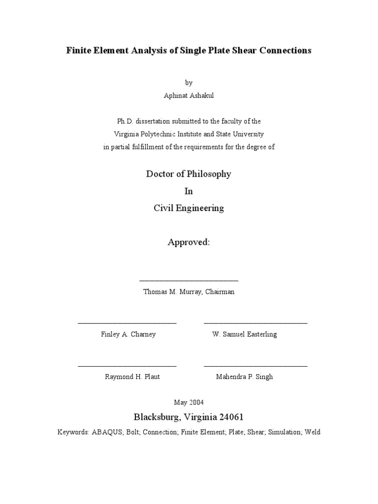 Thesis PHD Finite Element Analysis of Single Plate Shear Connections ...