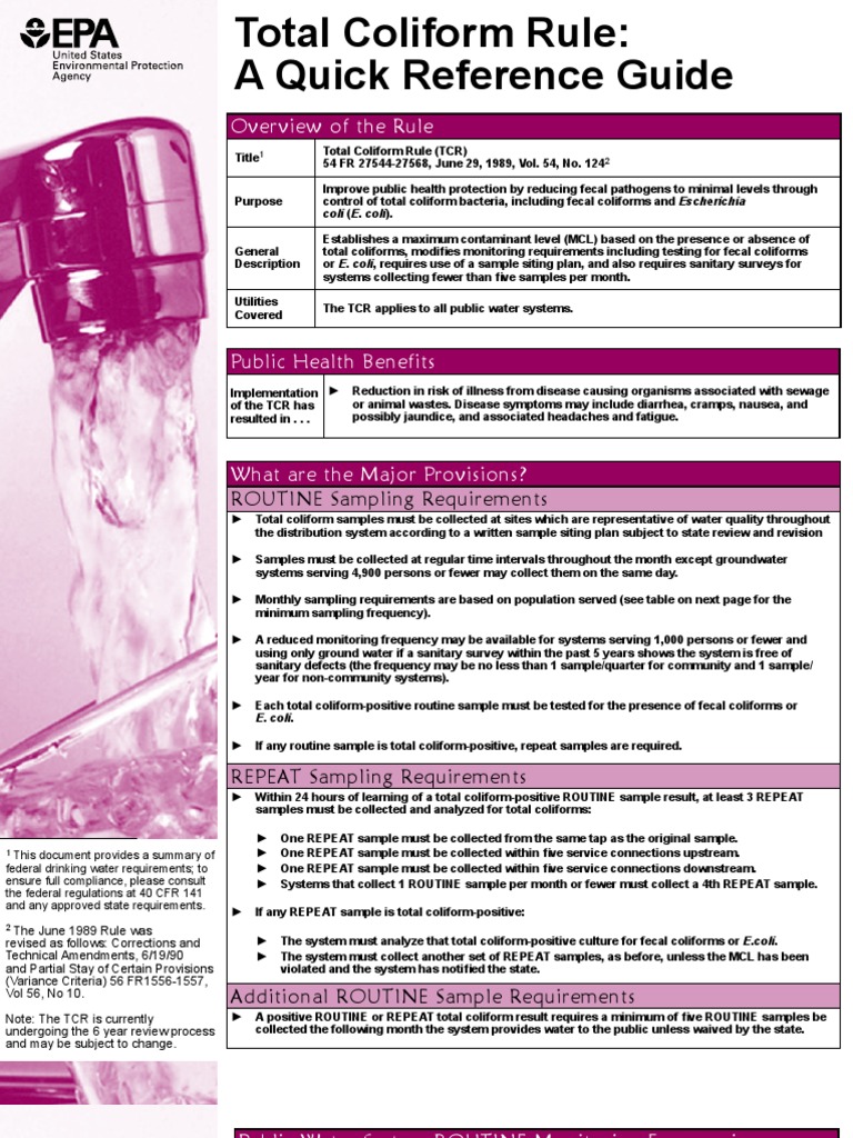 Total Coliform Rule (TCR) Sanitation Escherichia Coli