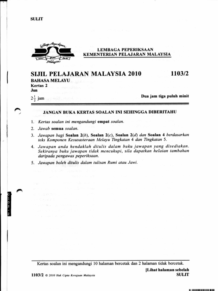 Spm 2010 Bahasa Melayu Kertas 2 Pdf