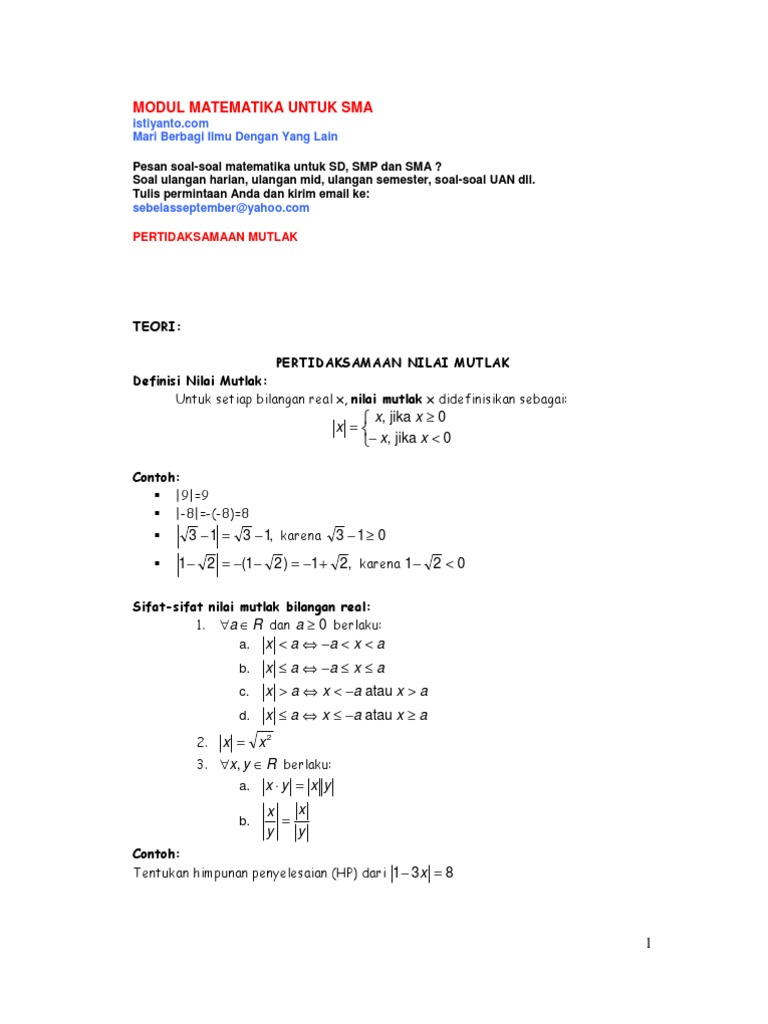 Modul Pertidaksamaan Mutlak