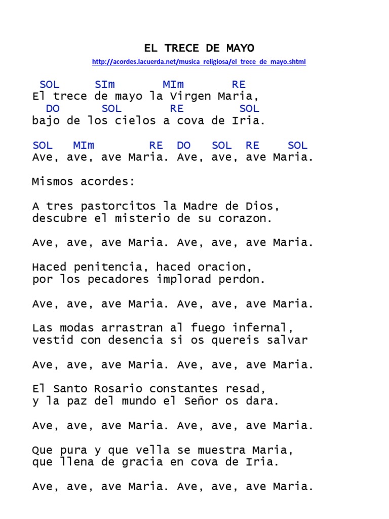 El Trece de Mayo ACORDES PDF Oración Cristiana Iglesia Católica