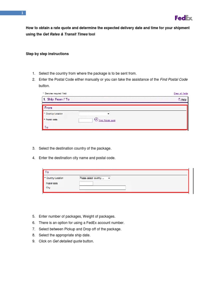 Get FedEx Rate Quotes & Delivery Times | PDF