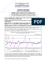 Comunicat de Presă Câştigul Salarial Mediu În Luna Noiembrie 2011