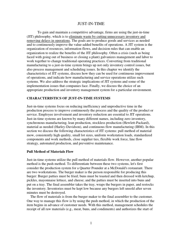 Just in Time | PDF | Hamburgers | Inventory