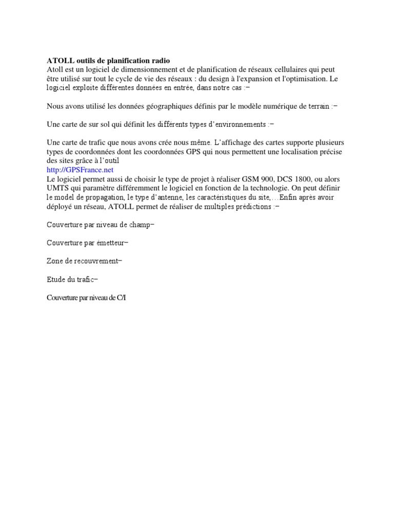 Outils de planification avec Atoll | PDF | GSM | Technologie numérique