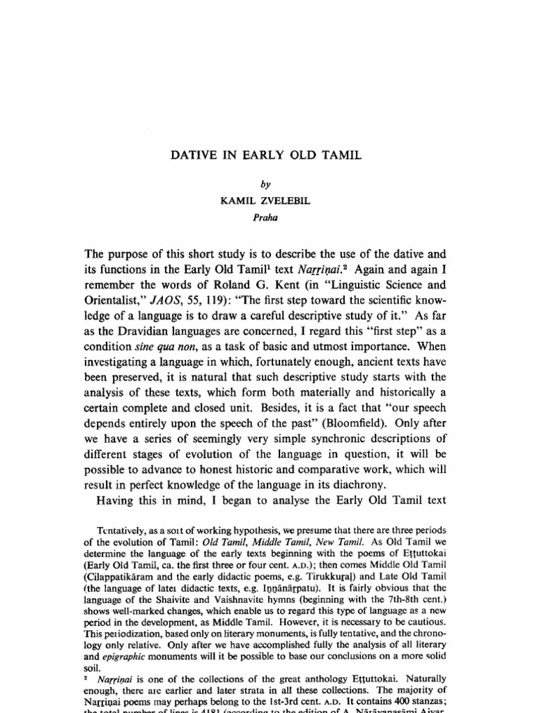 Dative in Early Old Tamil PDF Tamil Language Semiotics