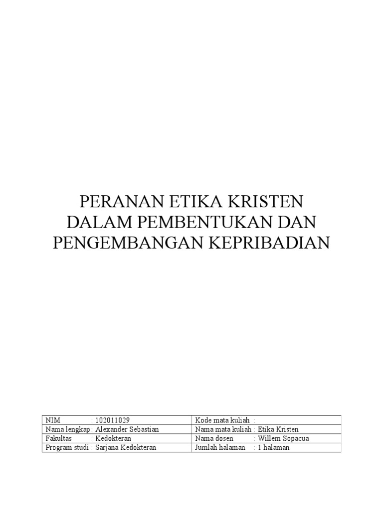 Makalah Etika Kristen