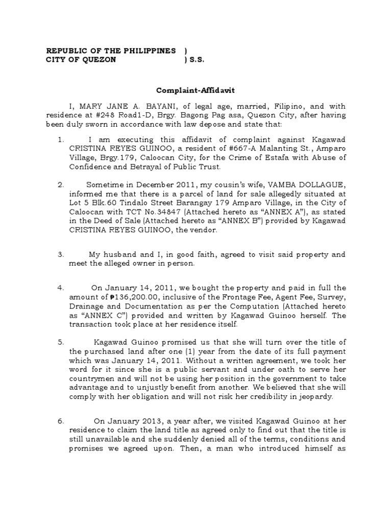 Affidavit Of Complaint Pdf Land Lot Social Institutions