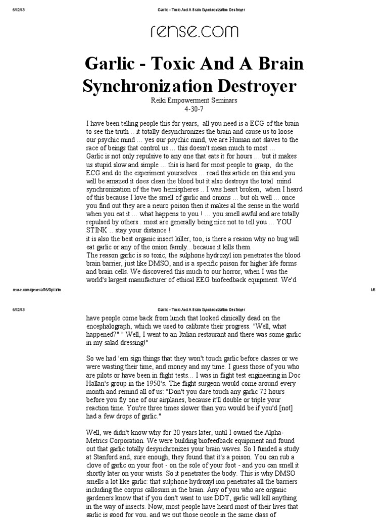 Garlic Toxic and A Brain Synchronization Destroyer PDF Garlic Onion