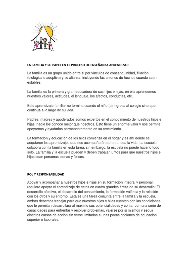 La Familia y Su Papel en El Proceso de Enseñanza Aprendizaje | PDF ...