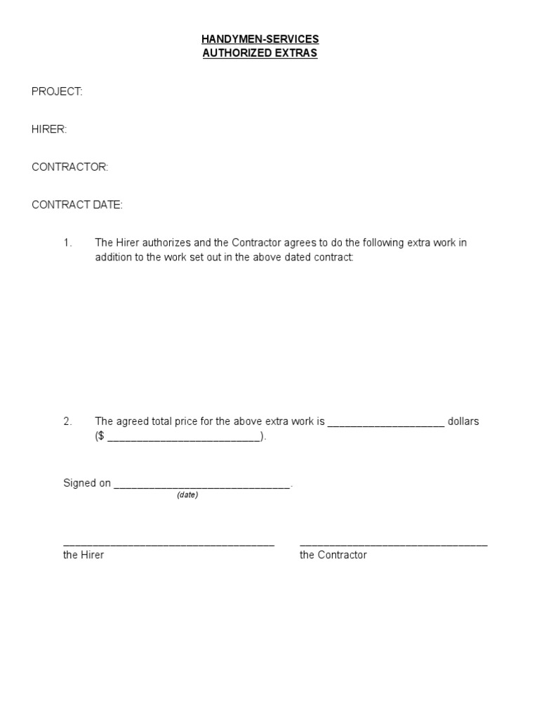 Handyman Extra Work Authorization Form | PDF
