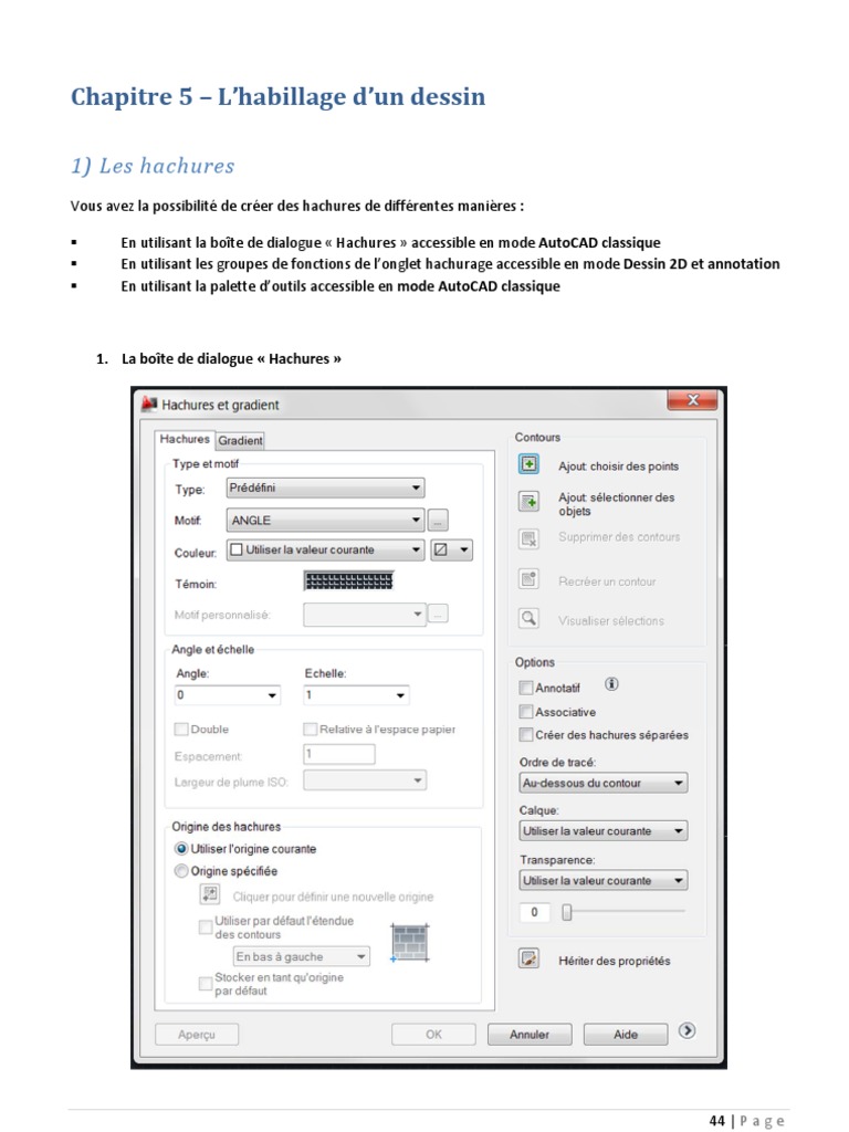 Création et gestion des hachures AutoCAD | PDF | Dessin | Pente