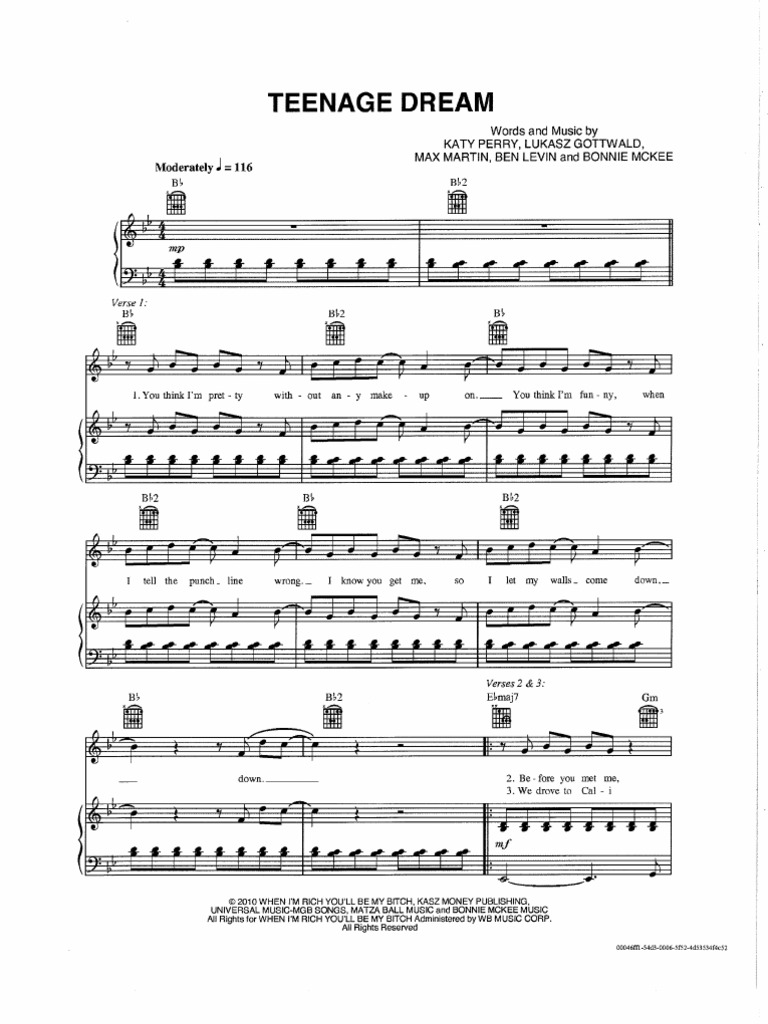 Teenage Dream Piano Vocal | PDF