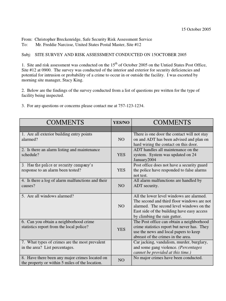 Postal Office Risk Assessment Report | PDF | Door | Physical Security