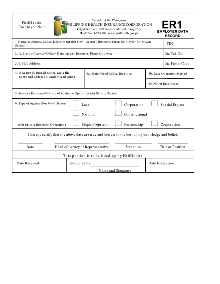 PhilHealth Employer Data Record Form | PDF | Employment | Business