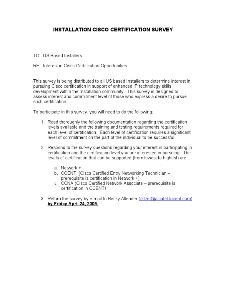 Cisco Certification Interest Survey | PDF | Cisco Certifications | Comp Tia