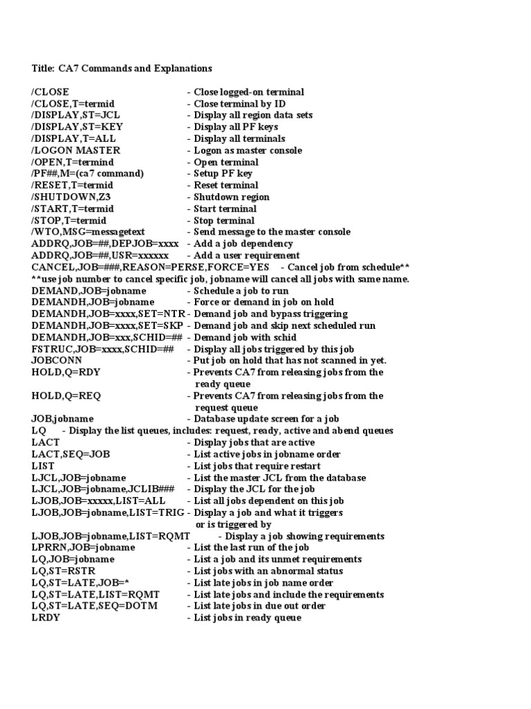 CA 7 Cheat Sheet | Software Engineering | Computer Engineering
