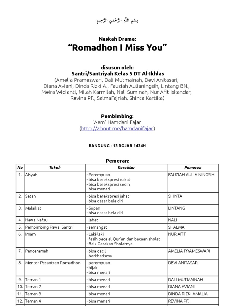 Naskah Drama Romadhon I Miss You