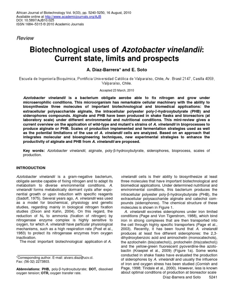 Uses of Azotobacter Vinelandii in Biotecnology | PDF | Pseudomonas ...