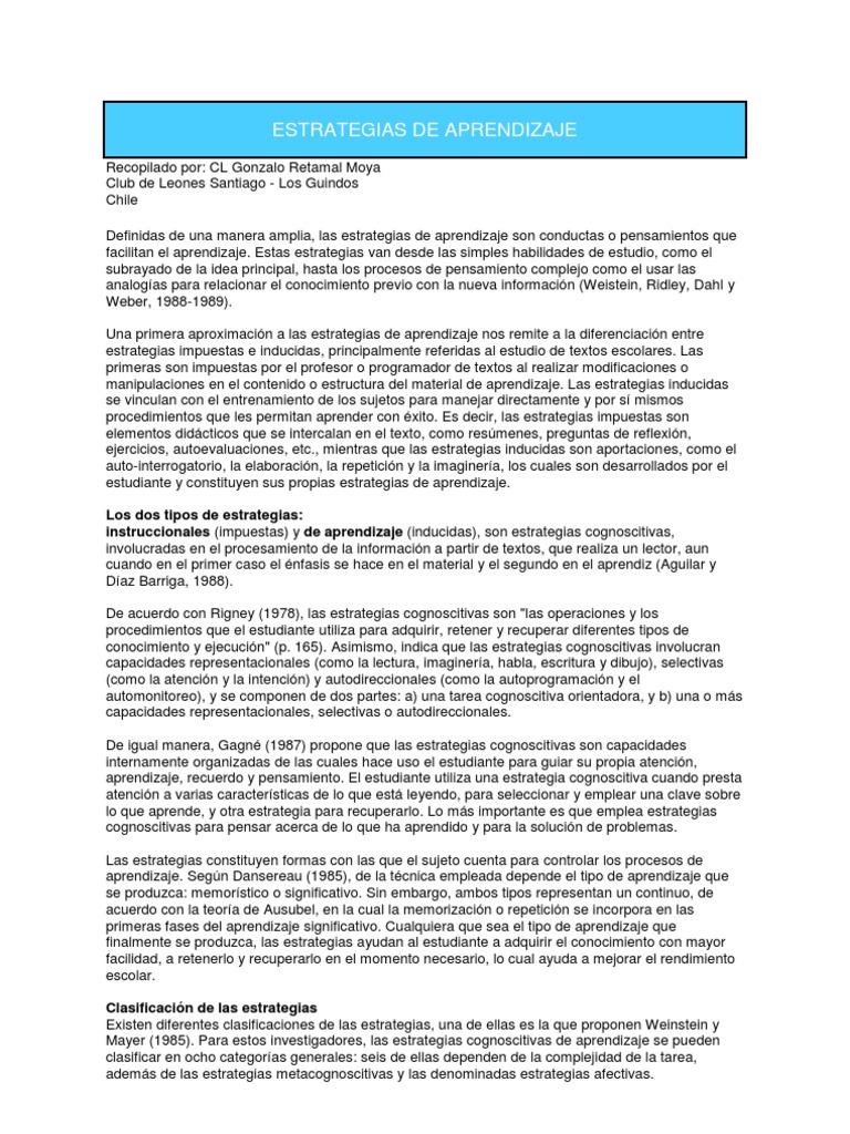 Estrategias de Aprendizaje | PDF | Aprendizaje | Plan de estudios