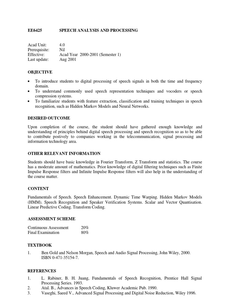 Ee6425 Speech Analysis and Processing | PDF | Computers