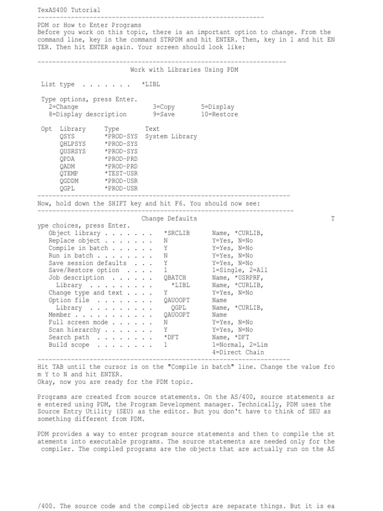 PDM Basics for AS/400 Programming | PDF | Command Line Interface | Compiler