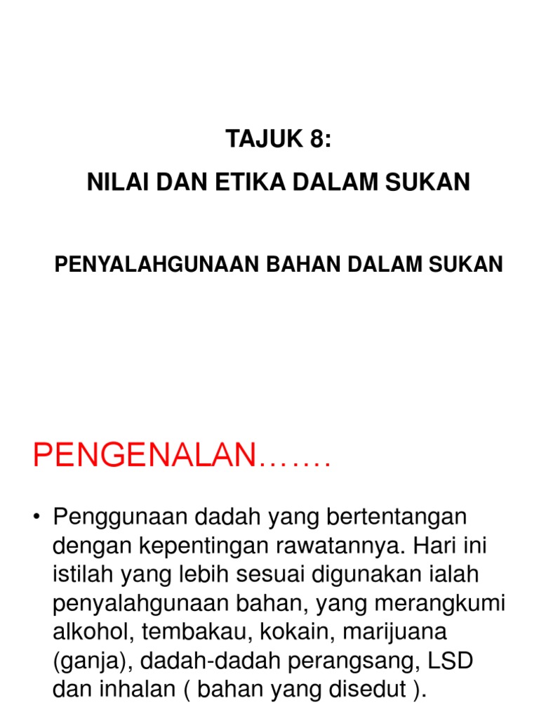 Tajuk 8 Nilai Dan Etika Dalam Sukan Penyalahgunaan Bahan Pdf