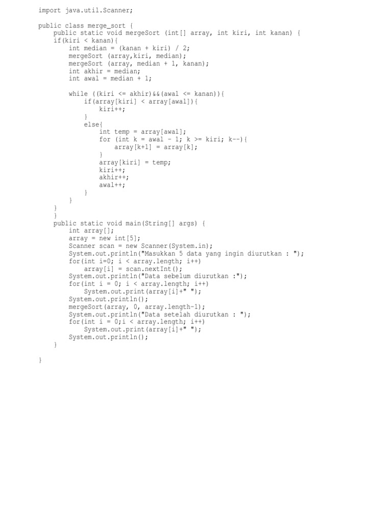 Java Implementation of Merge Sort | PDF