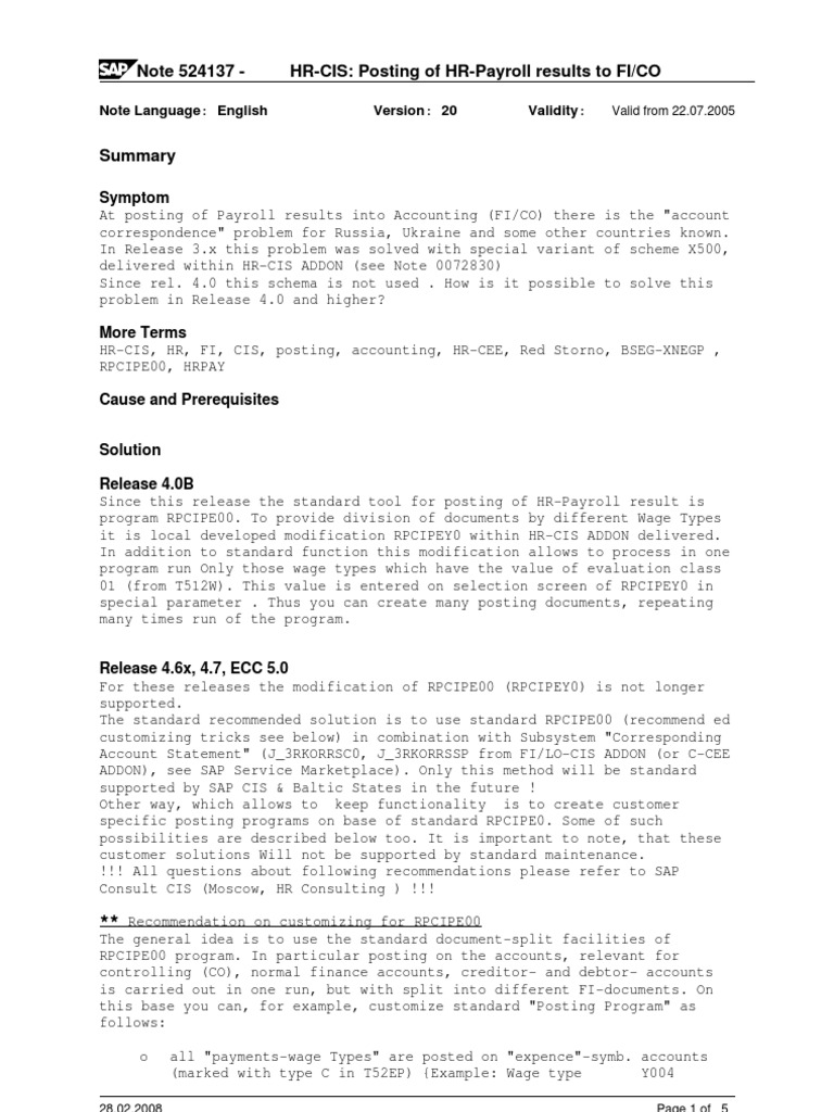 HR-Payroll Posting Solutions for FI/CO | PDF | Expense | Tax Deduction