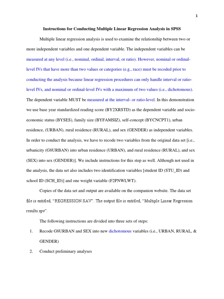 SPSS Multiple Linear Regression Guide | PDF | Regression Analysis ...