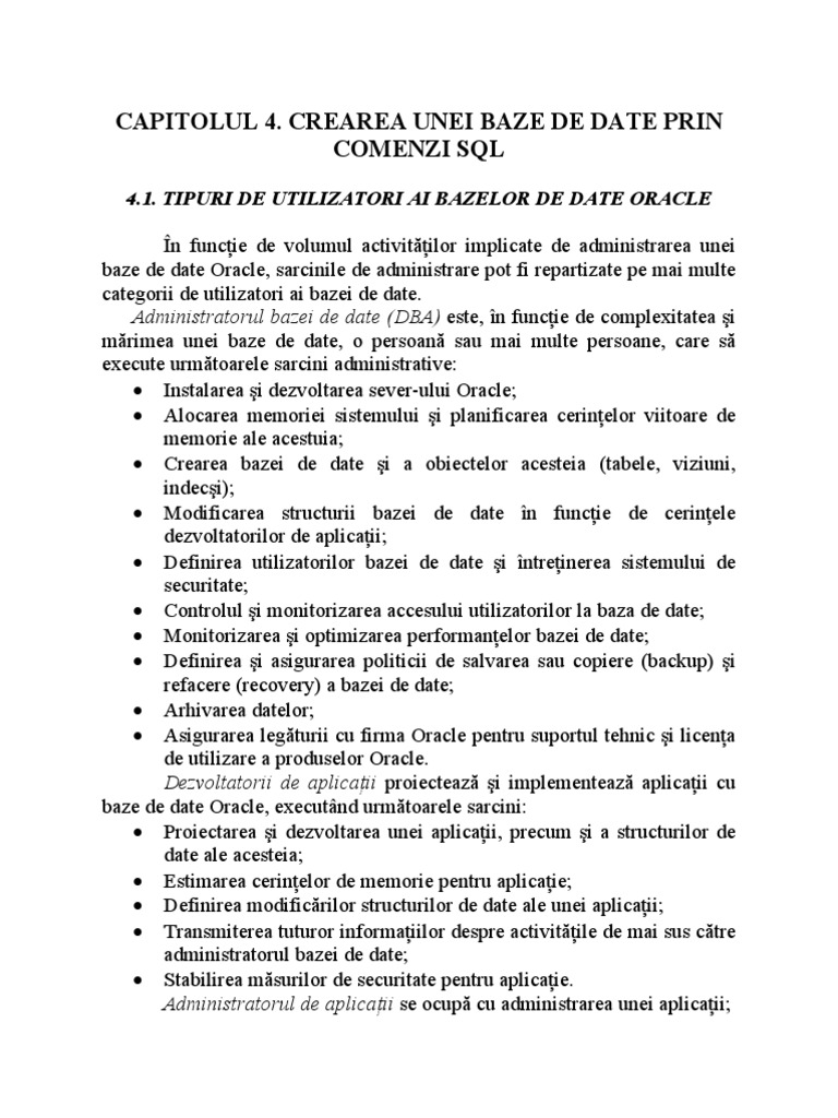 Crearea Unei Baze de Date Prin Comenzi SQL | PDF