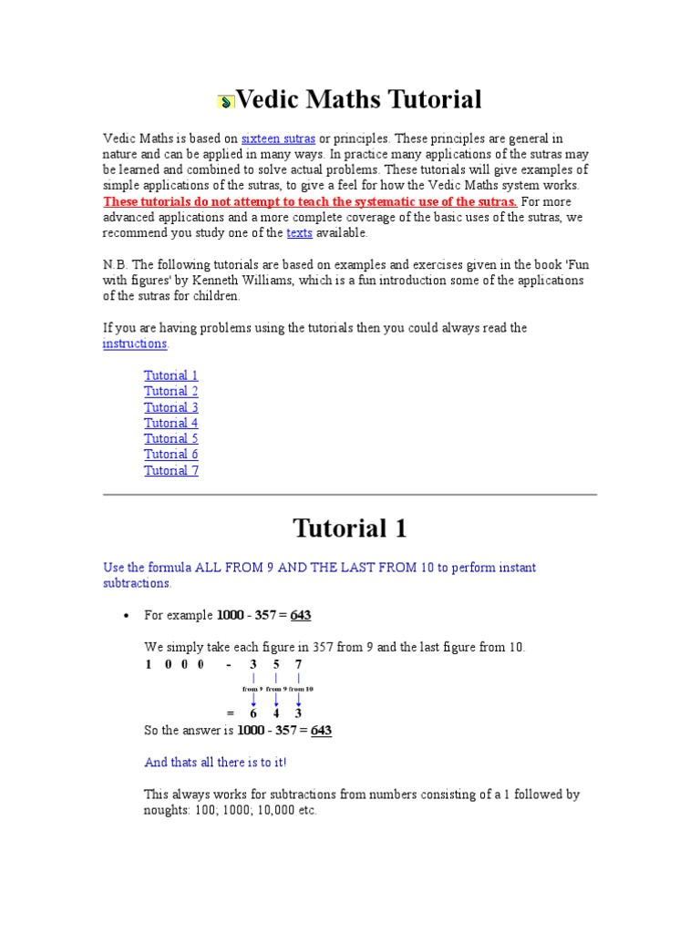 Vedic Maths Tutorial | PDF