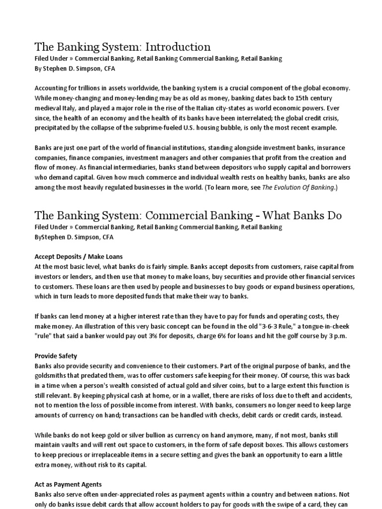 Overview of the Banking System | PDF | Federal Deposit Insurance ...