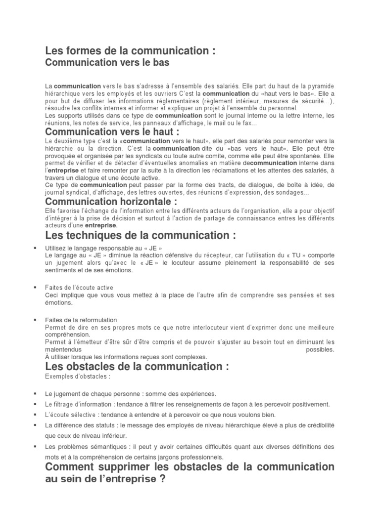 Formes de communication en entreprise | PDF | la communication ...