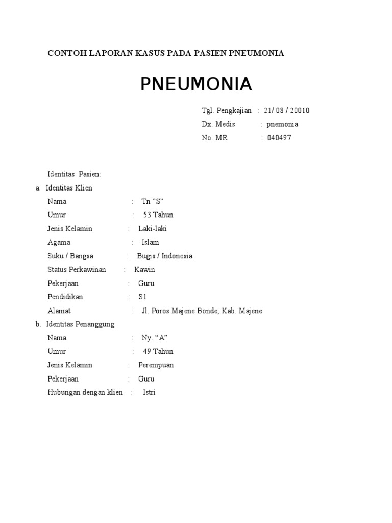 Contoh Laporan Kasus Pada Pasien Pneumonia
