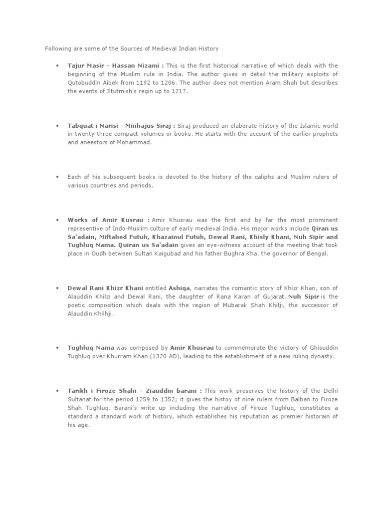 SOURCES OF MEDIEVAL INDIAN HISTORY intelligence overview