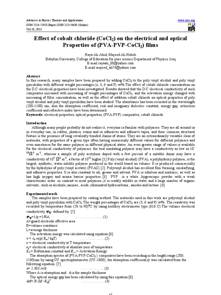 CoCl2 Effects on PVA-PVP Films | PDF | Refractive Index | Band Gap